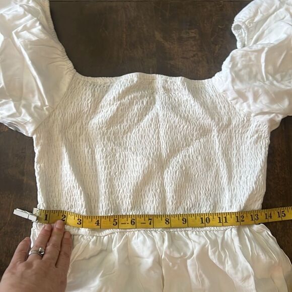 Zesica Square Neck Short Puff Sleeve Smocked Flowy A-line Tiered Midi Dress - Picture 9 of 13